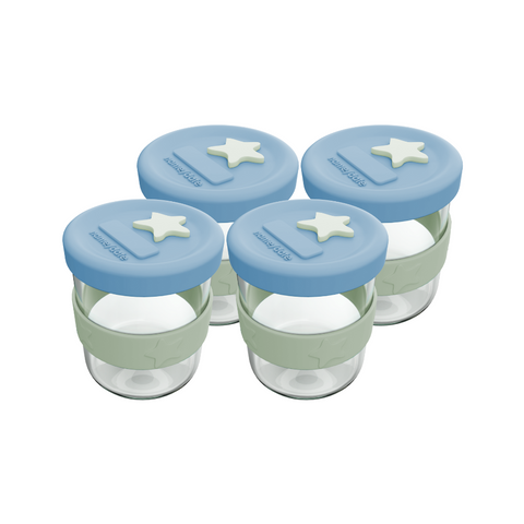 Silicone & Glass Baby Food Storage Containers 4PK 180ml - Cerulean & Sage