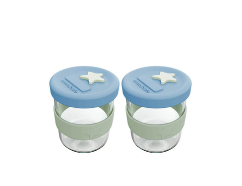 Silicone & Glass Baby Food Storage Containers 2PK 180ml - Cerulean & Sage